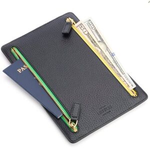 ROYCE New York RFID-Blocking Four Zip Organizer Travel Case Blue Leather Wallet